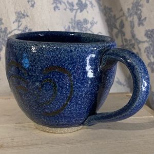 Handmade Blue Stoneware 3.25" tall Mug with Abstract Black Heart
